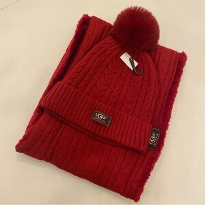 UGG Red Hat & Infinity Scarf Set